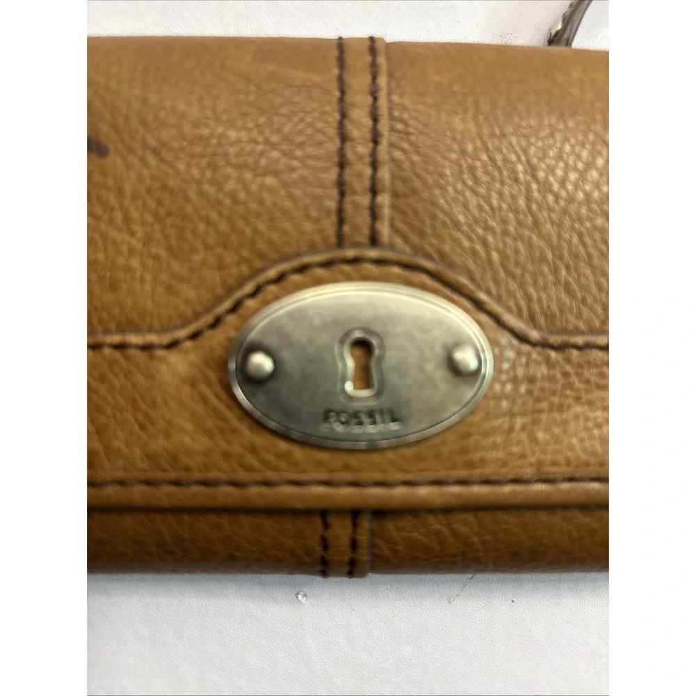 Fossil Wallet Brown Leather Quadfold Solid‎ Credit Card Holder Wallet Key